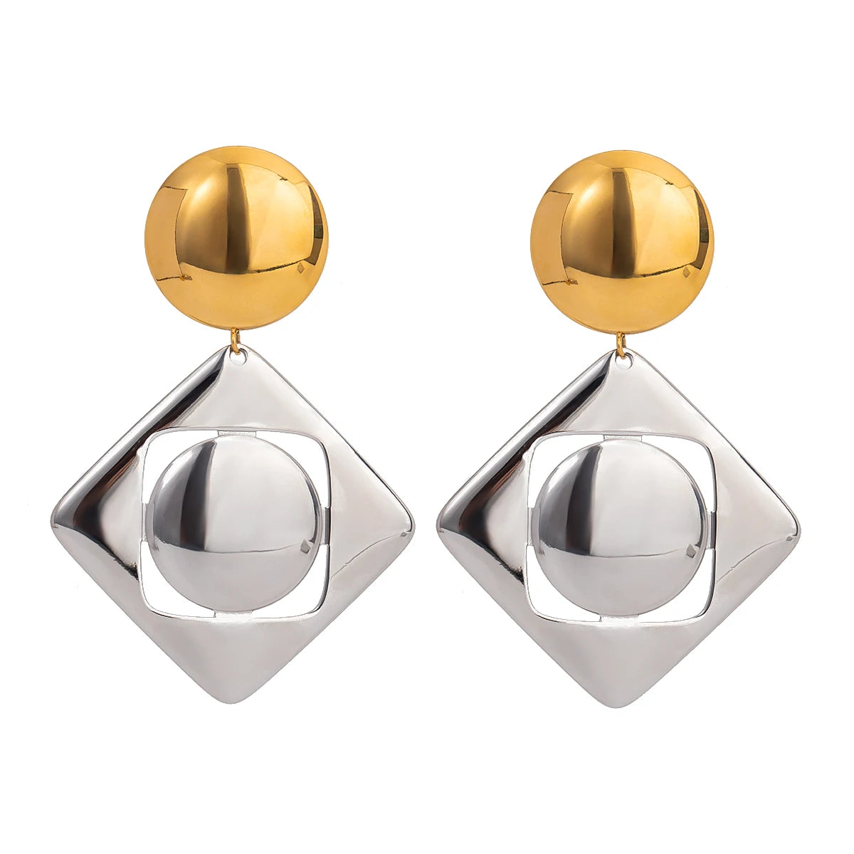 Brincos de Pingente Quadrado Oco de Cor Correspondente Lisa em Aço Inoxidável 18K para Mulheres, À Prova de Ferrugem, Joias da Moda, Bijuterias para Gala, Presente