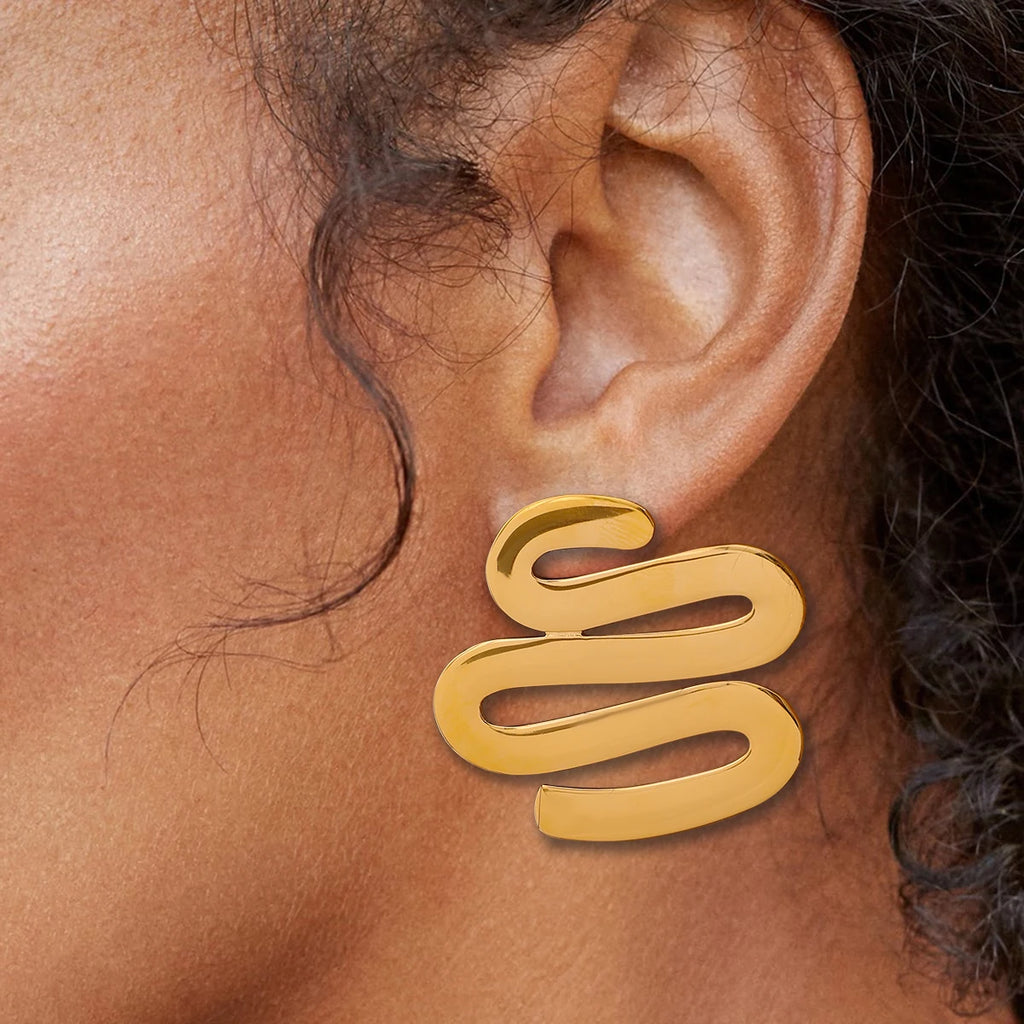 Minimalist 18k Gold Plated Serpentine S Shaped Smooth Earrings Stainless Steel Women Exquisite Jewelry Bijoux Femme