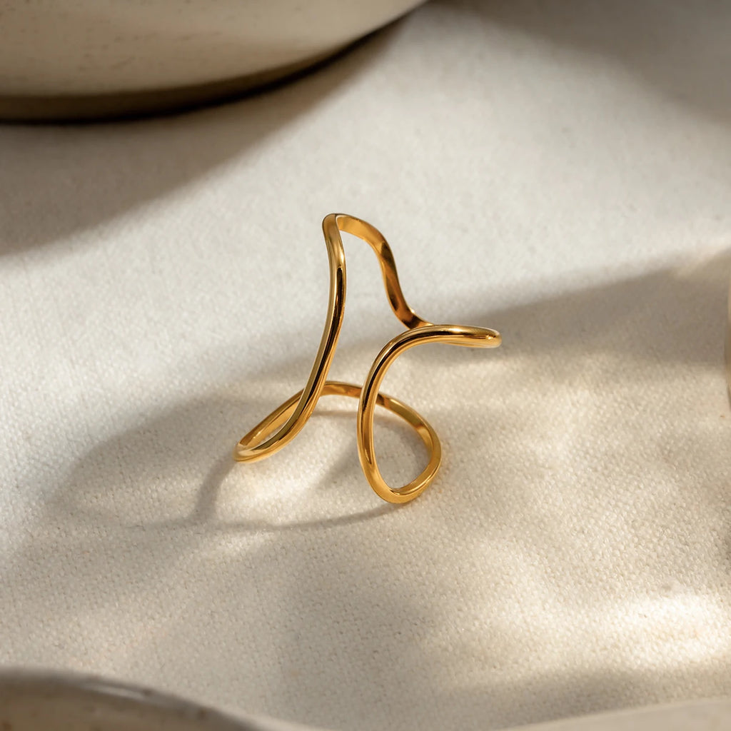 Anillo de apertura con líneas geométricas minimalistas de acero inoxidable, chapado en oro de 18K, a prueba de óxido, encanto de temperamento libre, joyería bijoux