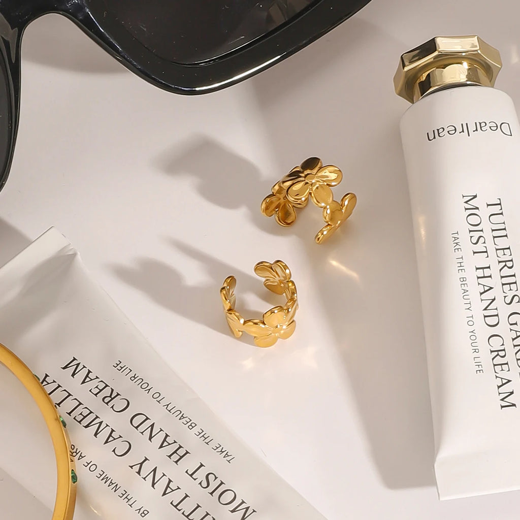 Creative 18K Goud Vergulde Roestvrijstalen Geometrische Paar Bloem Oorclip Dames Anti Allergische Sieraden Gala Geschenk