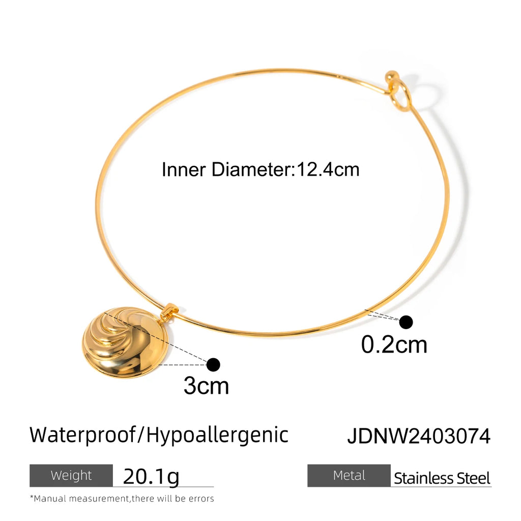 18K Gold Plated Round Convexity Thread Pendant Collar Earring Set Metal Texture Stainless Steel Delicate Charm Stylish Jewelry