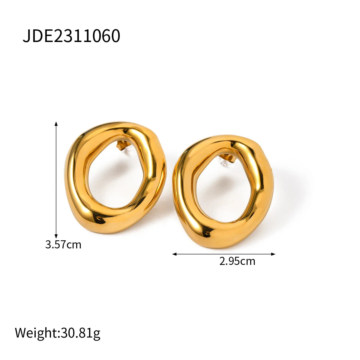 18K PVD-beschichtete, hochwertige, modische ovale, hohle, goldfarbene Ohrstecker aus Edelstahl, Damencharme, wasserdichter Schmuck, Geschenk