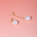 18K PVD Edelstahl Leichter Luxus Rechteckiger Zirkon Tropfenförmiger Asymmetrischer Anhänger Perlenohrringe Damen Statement Schmuck