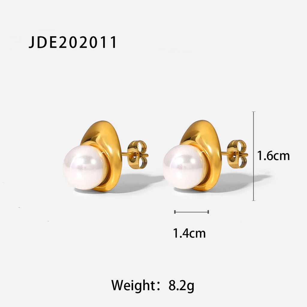 Pendientes de perla con colgante de temperamento de acero inoxidable de moda chapado en oro de 18K, joyería para mujer sin deslustre, declaración