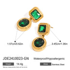 18k vergoldeter Edelstahl Hochwertige grüne Zirkon geometrische Ohrringe Verhindern Allergien Temperament Mode Charme Schmuck