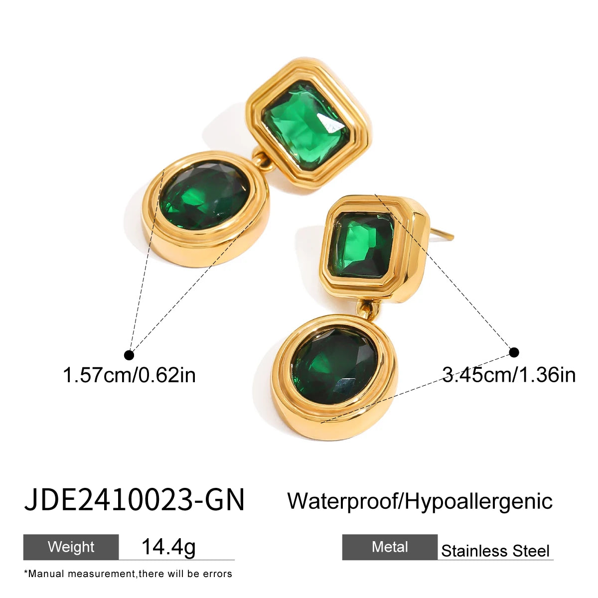 18k vergoldeter Edelstahl Hochwertige grüne Zirkon geometrische Ohrringe Verhindern Allergien Temperament Mode Charme Schmuck