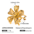 18K forgyldt rustfrit stål Ribbet blomsteråbningsring Øreringe Kvinder Charms Metal Tekstur Vandtæt Smykker Gala Gave