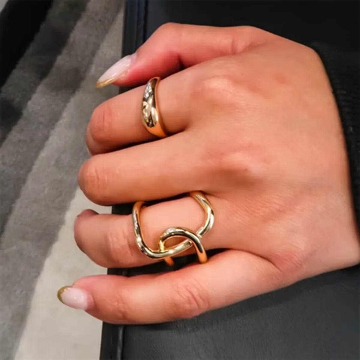 Smooth Irregular Winding Opening Ring Stainless Steel Metal 18K Gold PVD Plated Women Prevent Allergy Attractive Jewelry