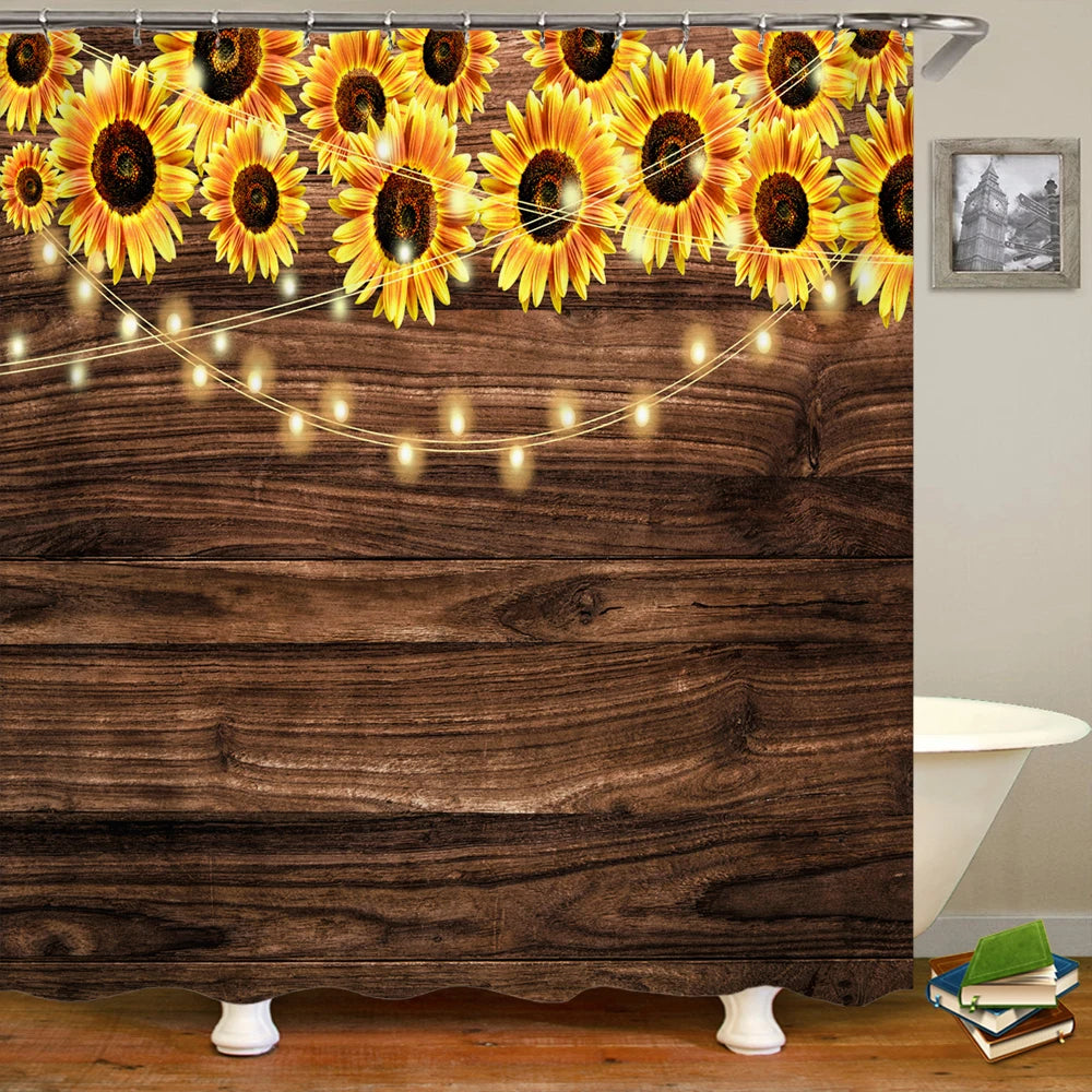 پرده دوش ضدآب چاپ منظره گل فضای باز پلی‌استر 3D نمای خیابان باغ دکوراسیون منزل