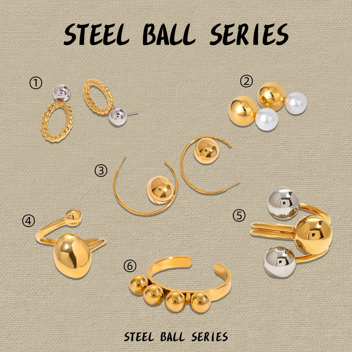 Minimalistische 18k vergoldete glatte Stahlkugel-Serie Ringohrringe aus Edelstahl für Damen, rostfrei, exquisite Schmuck Bijoux