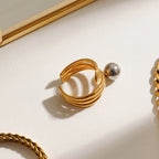 Gold Silber Farblich Passender Mehrschichtiger Unregelmäßiger Stahlkugelring 18K PVD Beschichtet Damen Antiallergischer Metallanhänger Täglicher Schmuck