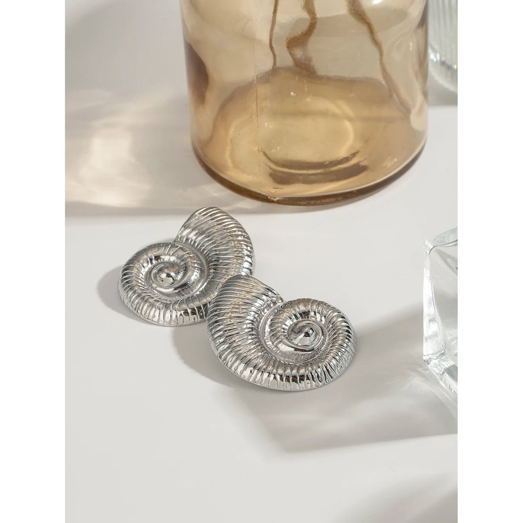 Stålfarve Rustfrit stål Chunky Conch Stud Øreringe Metal Tekstur Vandafvisende Hypoallergene Finpolerede smykker