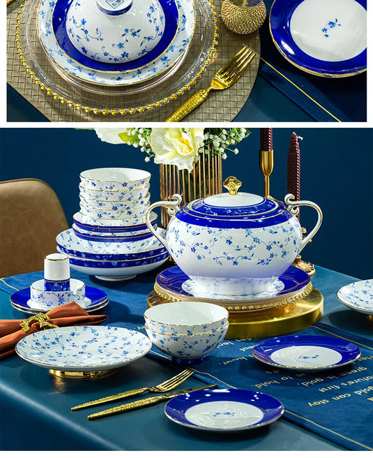 Jingdezhen ceramic tableware, bowl and plate combination set, bone china tableware for household use