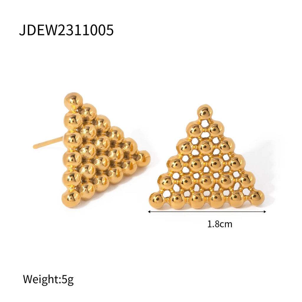 Stainless Steel 18k Gold Plated Vintage Round Beads Love Heart/Triangle/Rhombus Earrings Tarnish Free Statement Charm Jewelry