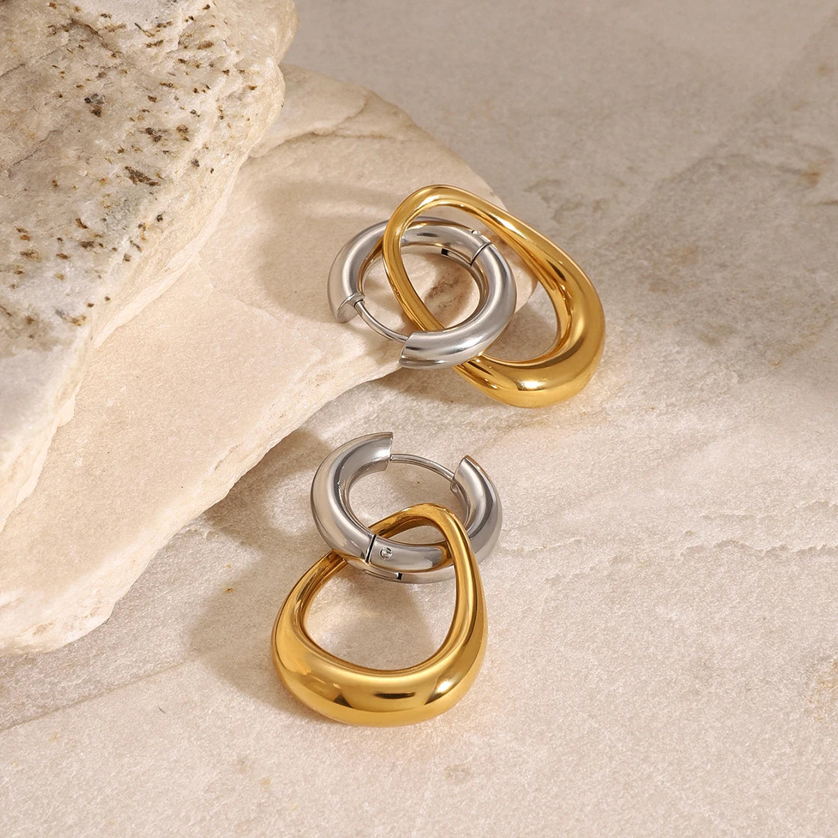 Minimalist 18k Gold Plated Stainless Steel Color Matching Hollow Pendant Circular Earring Women Trendy Charm Jewelry Bijoux