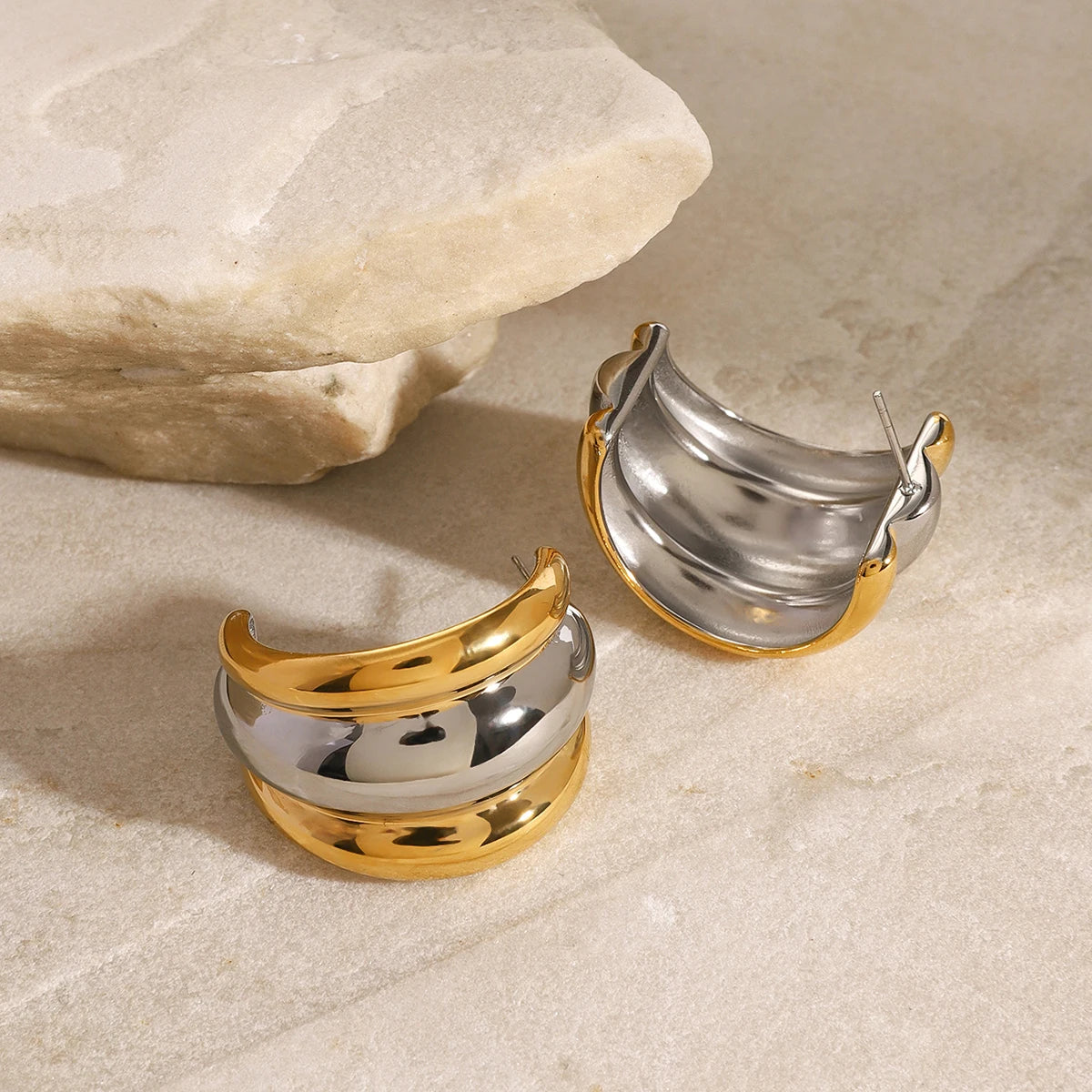 Minimalistisk 18k forgyldt rustfrit stål Guld Sølvfarve Glat Øreringe Damer Trendy Charmsmykker Bijoux Femme