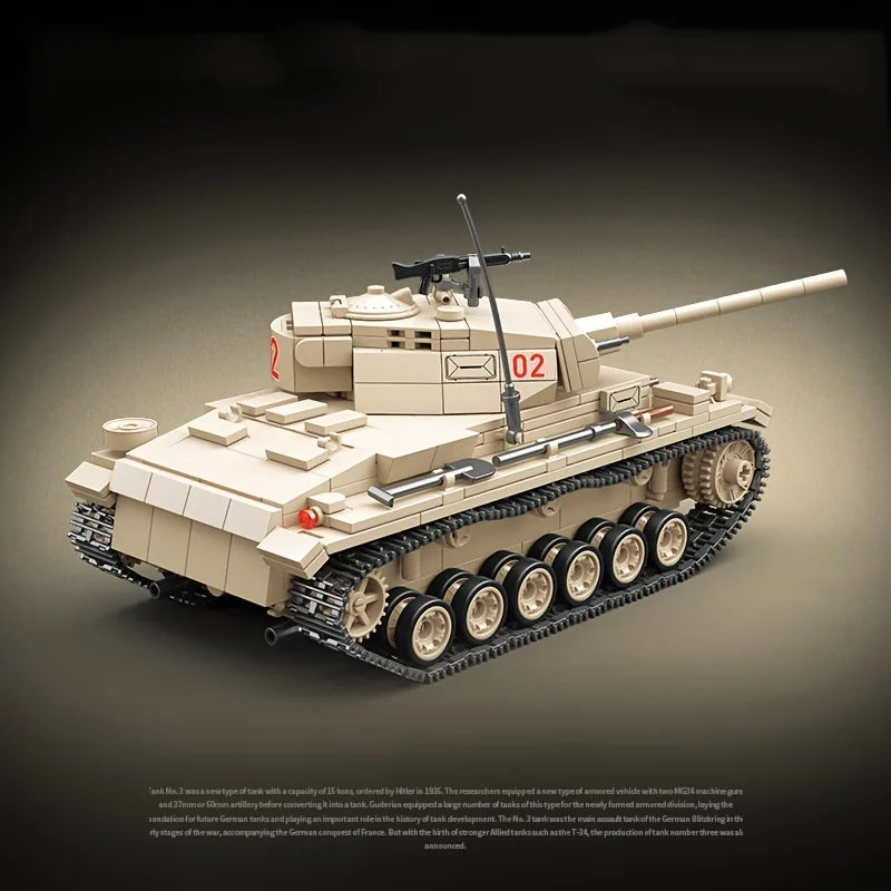959Pcs Classic Rotating Tracks 3rd Generation Tank Model with 3 Soldiers and Weapons , Military Building Blocks Set