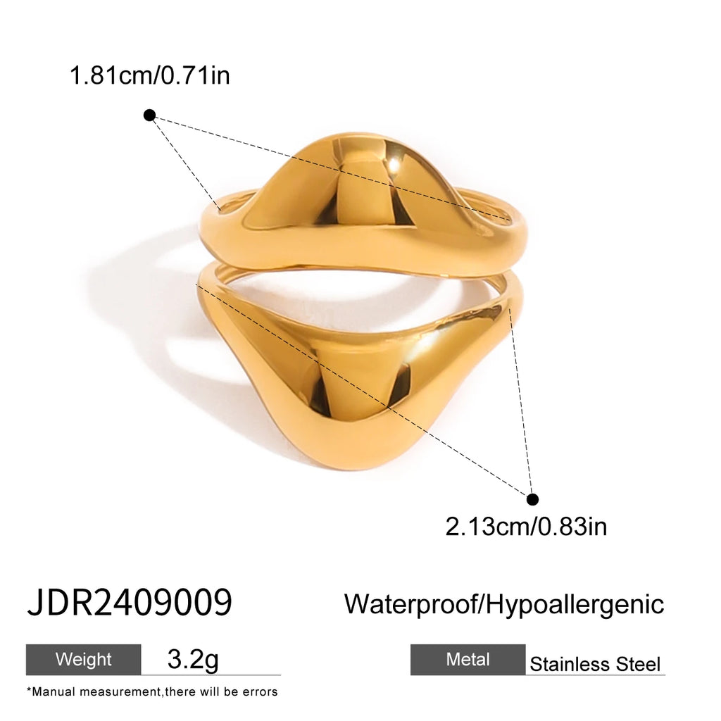 Stainless Steel Irregular Droplet Shaped Open Ring 18K PVD Plated Women Anti Allergic Rust Proof Stylish Jewelry