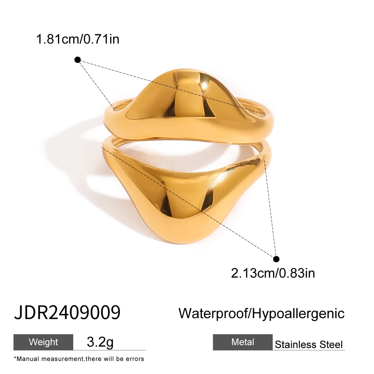 Stainless Steel Irregular Droplet Shaped Open Ring 18K PVD Plated Women Anti Allergic Rust Proof Stylish Jewelry