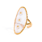 Vintage 18K Stainless Steel Oval Three Shell Flowers Open End Ring Women Anti Allergic Charm Daily Jewelry Bijoux Femme