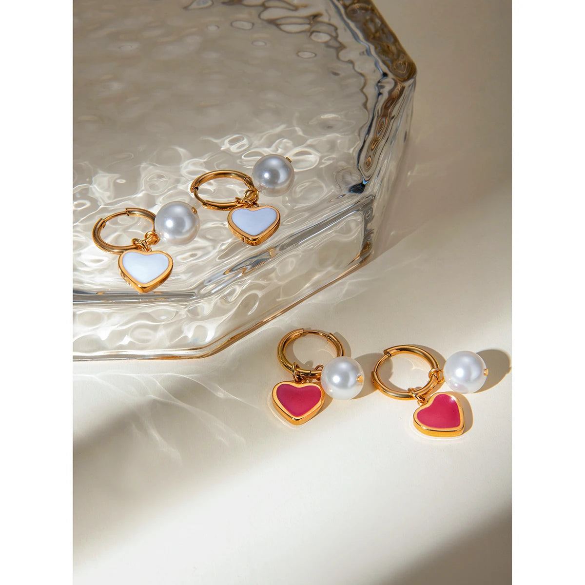 Anti Allergic 18K Gold Plated Pearl White Dripping Oil Love Heart Earrings Stainless Steel Delicate Free Temperament Jewelry