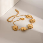 Bracciale/Collana/Orecchini a Bottone Minimalista alla Moda a Forma di Girasole Placcati in Oro 18K in Acciaio Inossidabile Set di Gioielli Resistenti all'Acqua