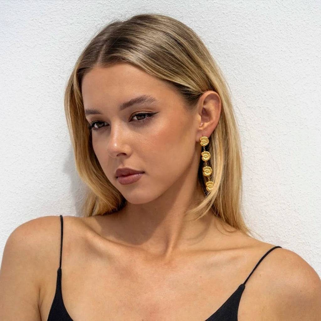 Orecchini pendenti geometrici a conchiglia placcati in oro 18k in acciaio inossidabile, texture metallica, ciondolo personalizzato antiallergico, gioielli chic