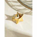 18K PVD Plated Light Cozy Stainless Steel Geometric Smooth Convex Pentagram Open Ring Trendy Women Premium Statement Jewelry