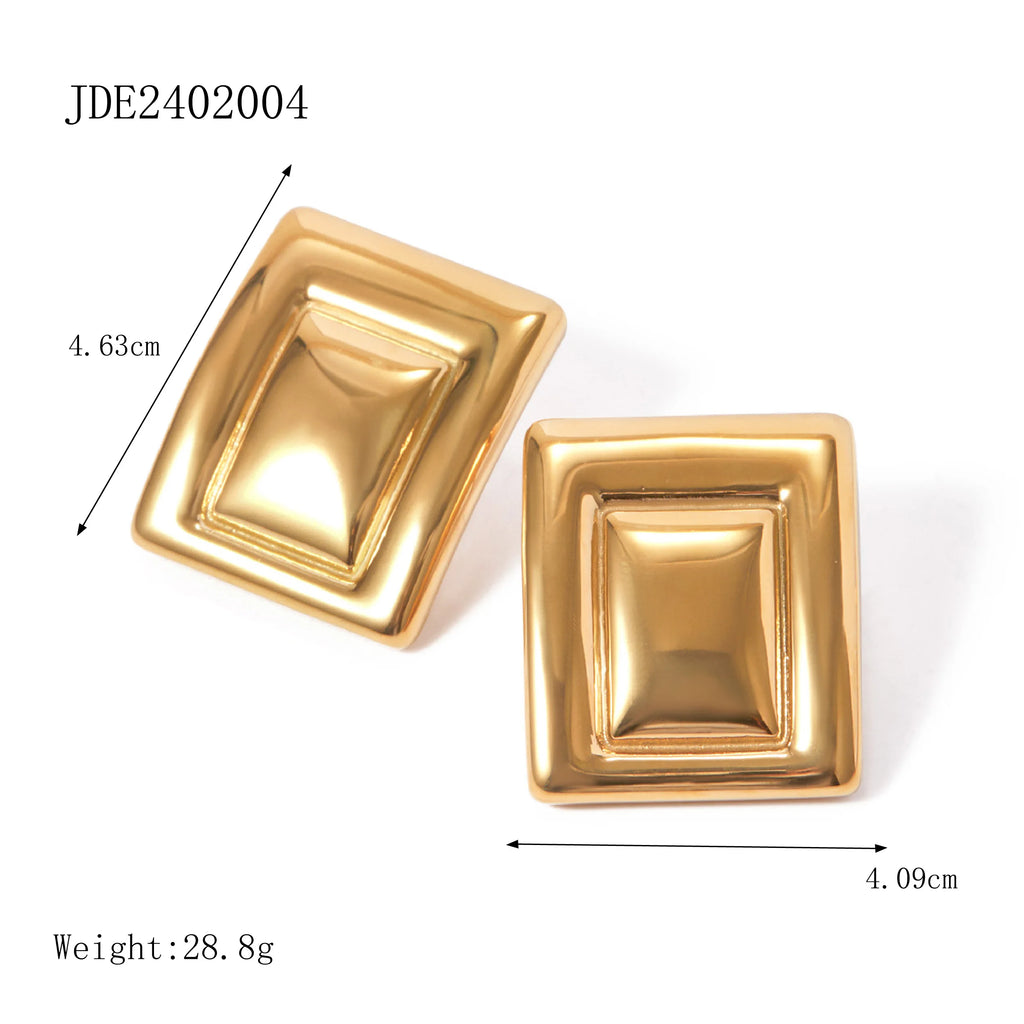 18K Goud Vergulde Minimalistische Statement Roestvrijstalen Rechthoekige Bijpassende Kleur Oorbellen Creatieve Exclusieve Gepersonaliseerde Sieraden