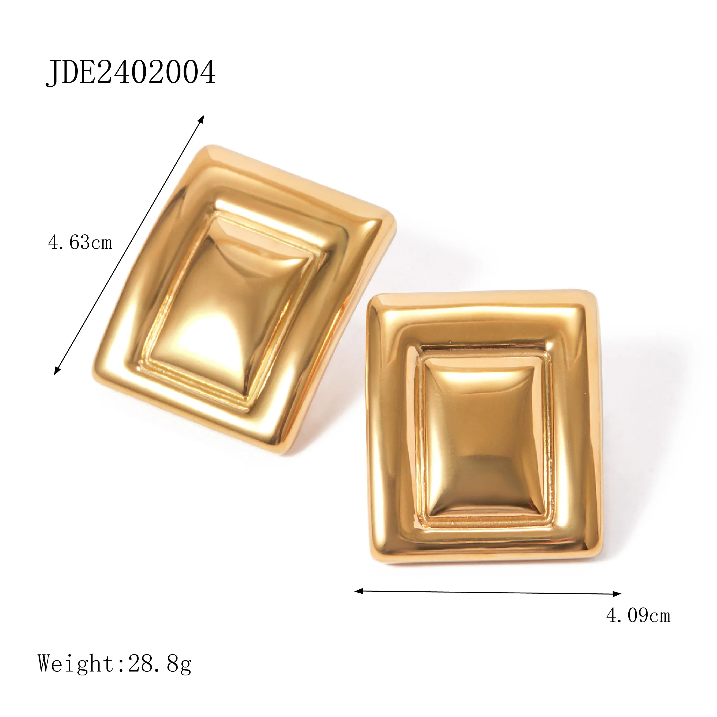 Brincos Retangulares de Aço Inoxidável com Banho de Ouro 18K Minimalistas, Cor Correspondente, Declaração Criativa, Exclusivos e Personalizados