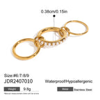 Anello aperto a tre strati con perla di vetro geometrica, misura 8, metallo in acciaio inossidabile placcato 18K PVD, gioielleria antiallergica