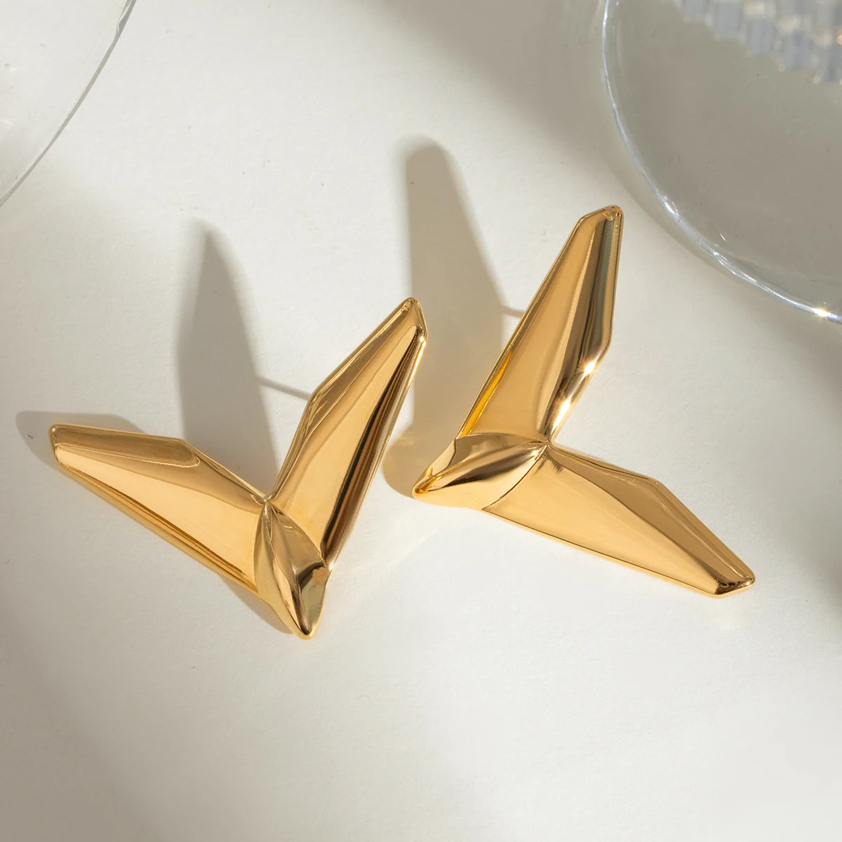 High-Grade 18K Gold Plated Stainless Steel Geometric V-shaped Unusual Earrings Waterproof Attractive Prevent Allergy Jewelry