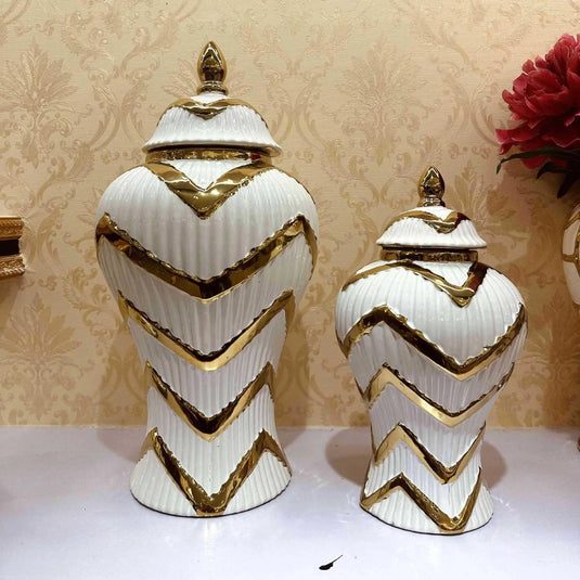 Striped Gold General Can Ceramic Pot Ginger Jar Storage Tank Geometry Porcelain Handicraft Flower Vase Home Decoration