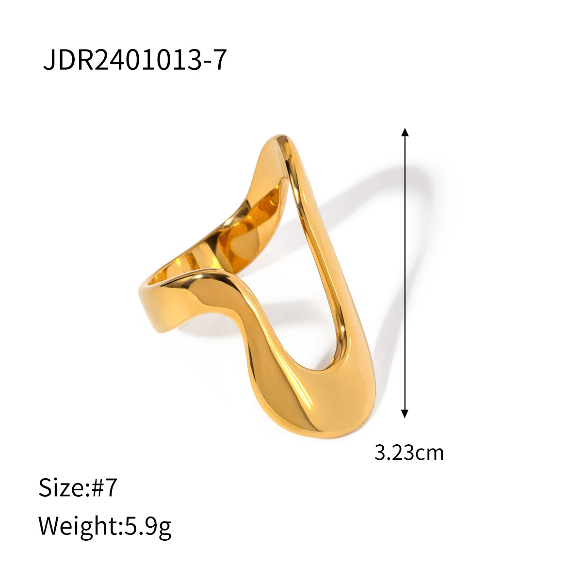 Waterproof 18k Gold Plated Stainless Steel Geometric Simple Irregular Shaped Ring Stylish Anti Allergic Distinctive Jewelry