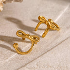 Minimaliste plaqué or 18 carats léger confortable clip d'oreille en forme de nœud papillon osseux pour femmes charme acier inoxydable étanche bijoux individualistes