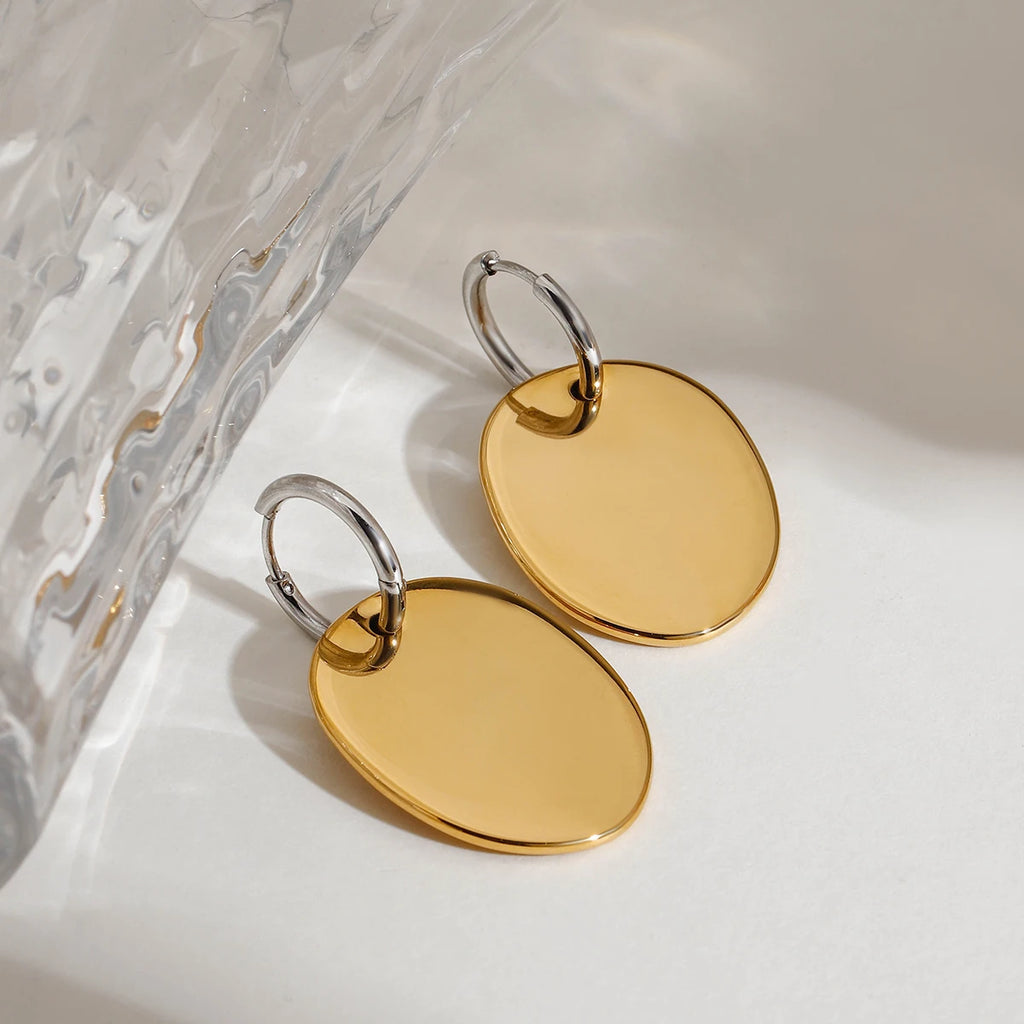 Geometrische Gold-Silber Farbblockierte Glatte Oval-Ohrringe aus Edelstahl für Damen, Statement, rostfrei, stilvoller Schmuck