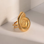 Markanter Edelstahl 18k vergoldeter Muschelförmiger Spiral-Öffnungsring Wasserdichtes Metall Damen Textur Vielseitiger Schmuck Geschenk
