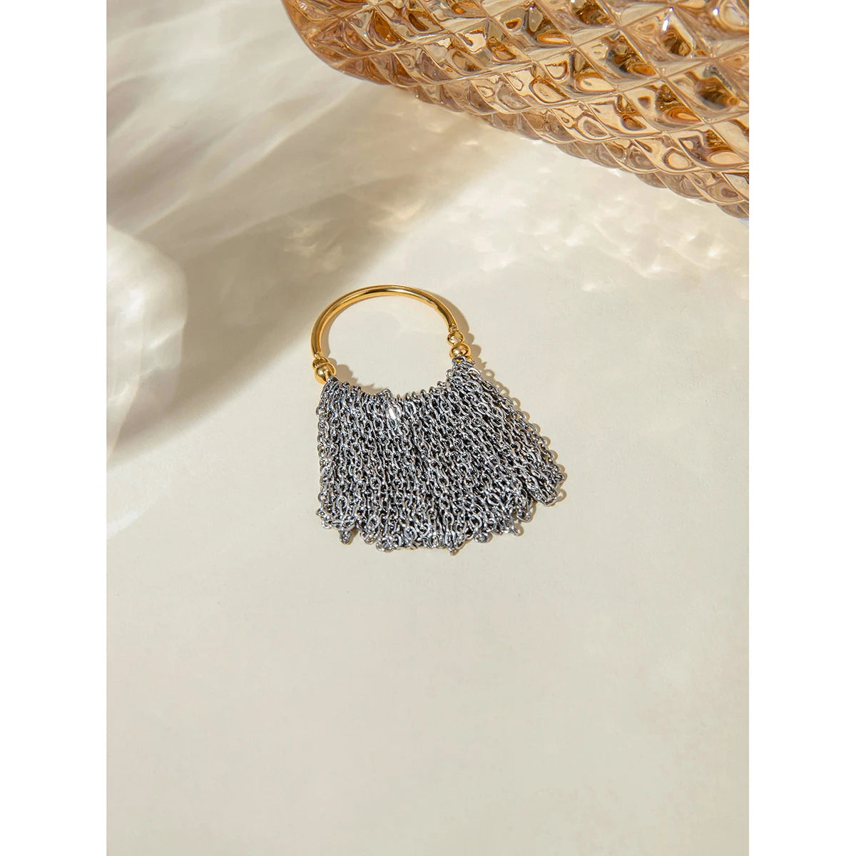 Anello a frange con catena delicata color oro e argento in acciaio inossidabile placcato PVD 18K leggero e accogliente per donna, gioielli di alta qualità e alla moda