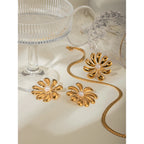 18k vergoldetes minimalistisches leichtes gemütliches Sonnenblumen-Design klebriges Kunststoff-Perlen-Ohrring-Ring-Set personalisierter Statement-Schmuck