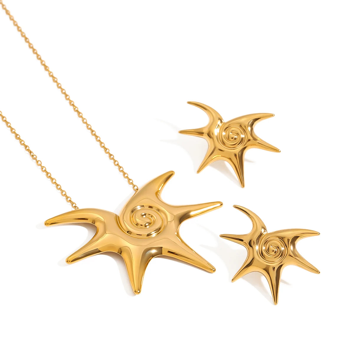 Zora Retroism 18K guldfarvebelagt rustfrit stål Halskæde med almindelig søstjerne, let luksus justerbar ring til kvinder, dagligt slid