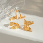 18K vergoldeter Edelstahl Friedenstaube Flügel Federn offener Ring Damen Nischen Leichter Luxus Anti-Allergie Schmuck