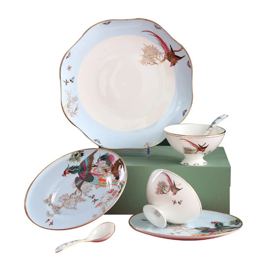 Service de table Jingdezhen, service de vaisselle oiseaux et phénix, luxe léger et haut de gamme pour la maison