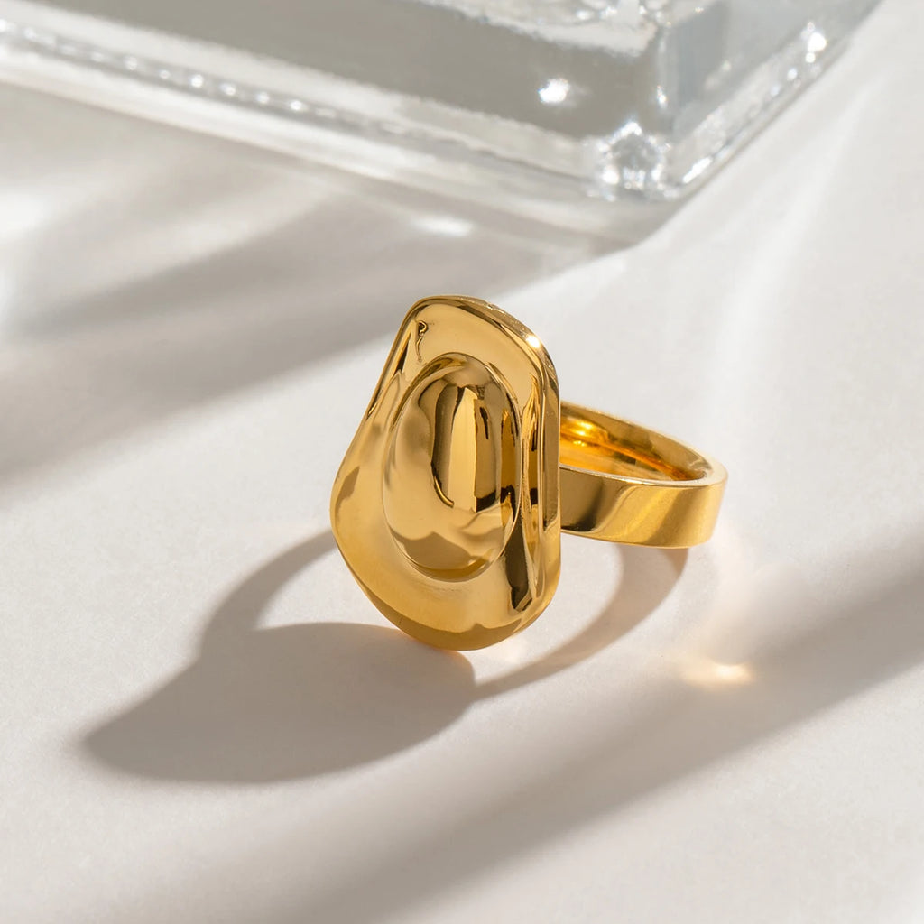 Talla 7 Anillo de Diseño de Sombrero Geométrico Liso de Acero Inoxidable Impermeable Minimalista Chapado en PVD 18k Encanto de Metal para Mujer Joyería Chic