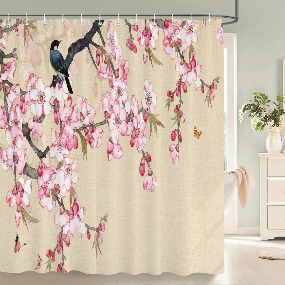 Flowers and Birds pattern Shower Curtain 3D Bath Screen Waterproof Fabric Bathroom Decor 240X180cm With Hook Shower Curtains
