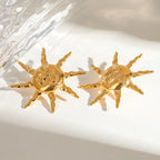 18K Stainless Steel Stylish Vintage Hammer Pattern Smiling Sun Earrings Women Trendy Charm Metal Chic Statement Jewelry