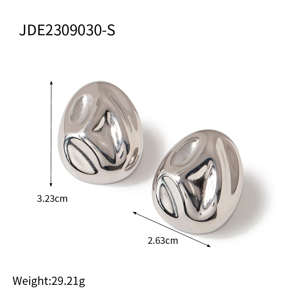 18K Gold Plated Stainless Steel Minimalist Lava Texture Concave Design Earrings Tarnish-proof Light Luxury Women Ear Jewelry - Grand Goldman