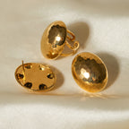 18K chic vandtæt rustfrit stål hammer kornmønster guldbelagt rustfrit stål oval åben ring Stilfuldt trendy smykker kvinder