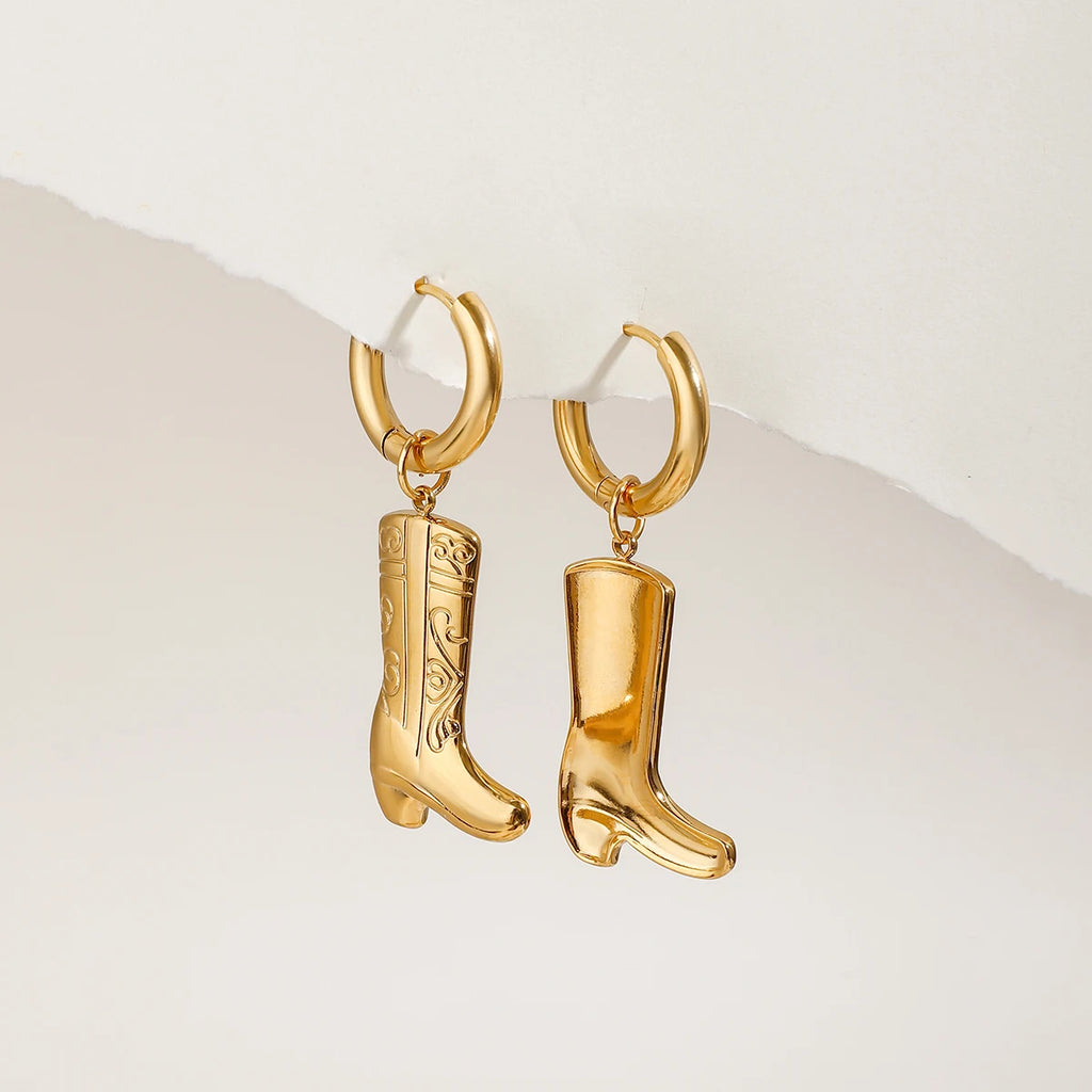 18k forgyldt rustfrit stål støvlemønstrede vedhængsøreringe med femtakkede stjernediamanter, anti-allergiske smykker