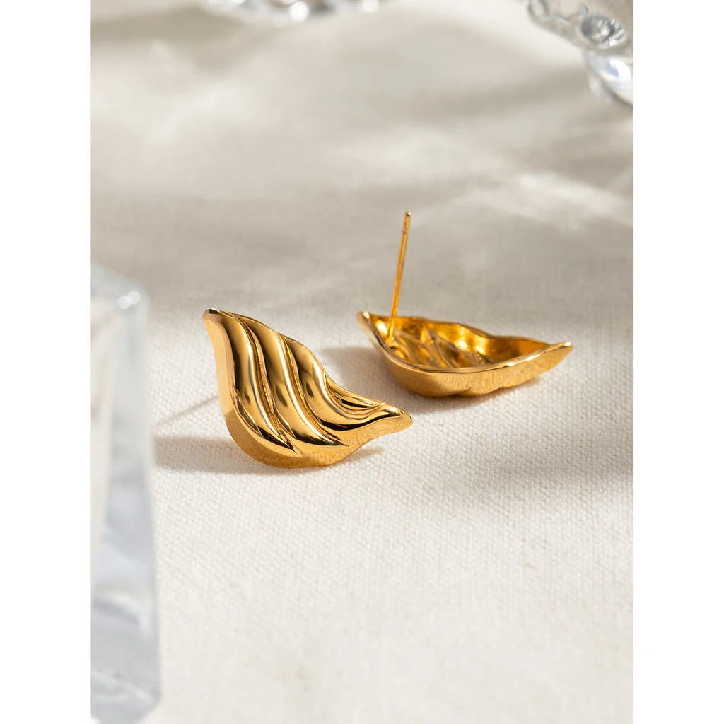 18K PVD Plated Vintage Striped Flow Liquid Drop Earrings Stainless Steel Women Prevent Allergy Metal Stylish Jewelry