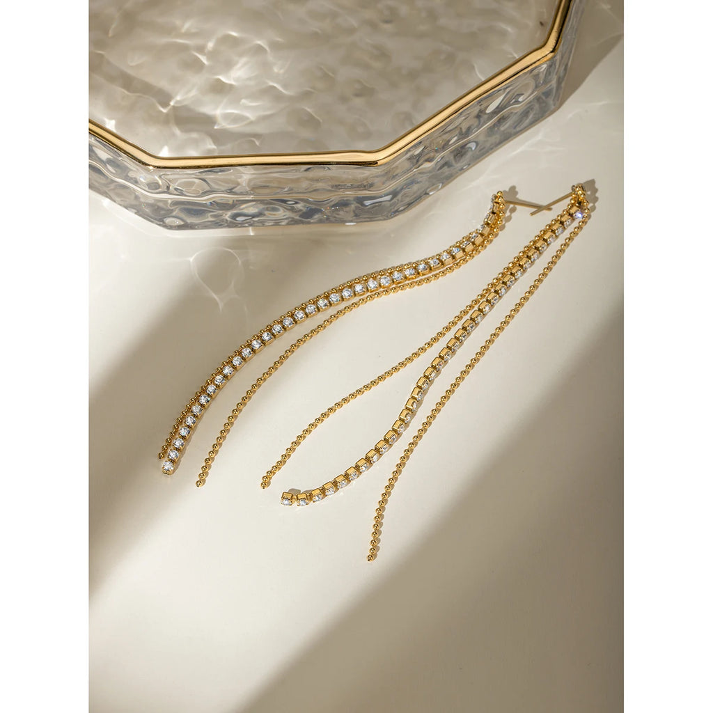 Anti-allergische 18K goud vergulde kwast metalen ketting hangende druppel strass oorbellen roestvrij staal delicaat sieraden voor vrouwen